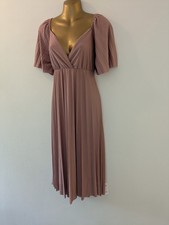 ASOS womens dusky pink angel sleeve pleated twist back midi dress size 12/ 14