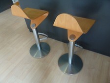 Stuart Frazer Stools in Beech and Brushed Stainless Steel x 2 - NEW