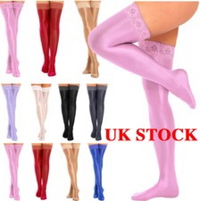 UK Womens Pantyhose Thigh High Stockings Silk Stretchy Socks Lace Trim Hold Up 