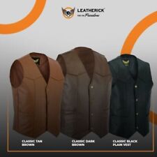 Men Real Leather Classic Plain Style Black Brown Biker Motorcycle Club Waistcoat