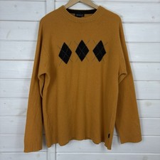 GANT Jumper Mens Size XL Mustard Lambswool Wool Argyle Knit Knitted Sweater Top