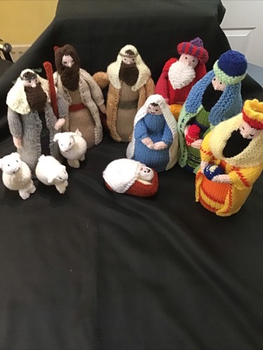 Hand knitted nativity - hand,