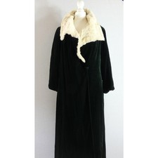1920s 1930s Vintage Green Velvet Evening Coat Opera Jacket Ermine Collar UK10