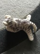 Original Steiff Floppy Kitty Striped Cat 14" Mohair, Excellent with Button