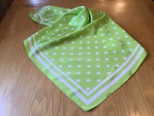 LDADPR VINTAGE LIME GREEN POLKA DOT SILK SCARF.  VGC.  28 x 27 INCHES.   ]