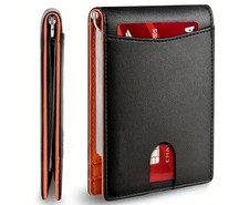 Genuine Leather Slim Wallet for Men RFID Blocking Credit Card Holder Money Clip
