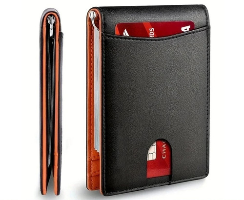 Genuine leather slim wallet - leather,
