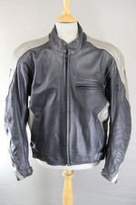 REV'IT! BLACK & GREY LEATHER BIKER JACKET + BACK, SHOULDER & ELBOW CE ARMOUR 46"