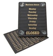 Hours of Business sign open /