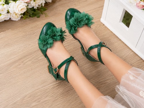 Girls green flower party shoes - party,