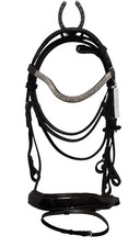 Premium Comfort Fit Black Leather Show Bridle Diamante Browband Patent Noseband