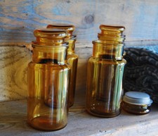 4x Vintage Amber Glass Storage