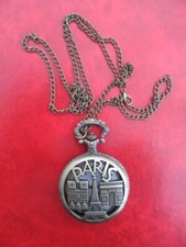PARIS LANDMARKS  Novelty Quartz Bronze  Pocket Watch  - NEW