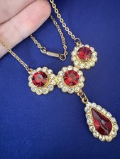 Vintage ART DECO Paste PENDANT Necklace with Rich Ruby Red Stones