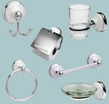 Polished Chrome Bathroom Accessories With White Ceramic Inserts 