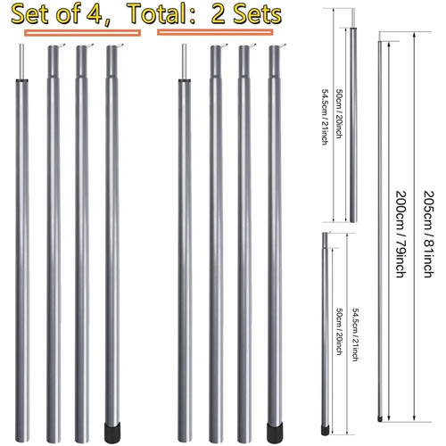 Telescopic tent tarp poles - 2x,