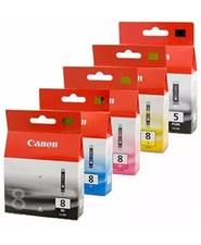 Canon 5 & 8 Genuine/Original Ink Cartridges Chromalife 100, PGBK, BK, C, Y, M