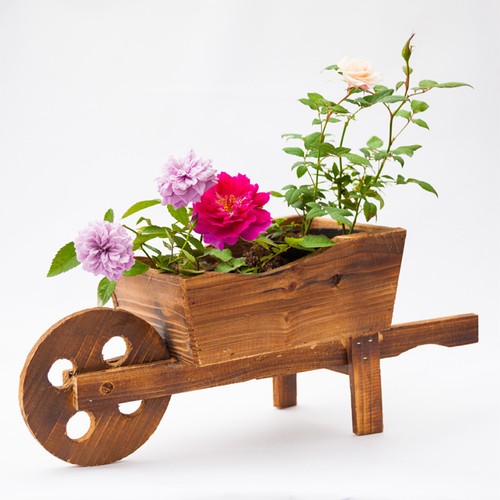 Wooden wheelbarrow planter pot - wooden,