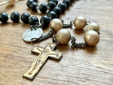 Vintage Oversized Large Wooden Rosary Beads & metal Cross Christianity