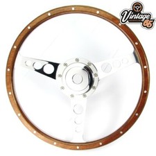 Classic Car 13" Semi Dished Light Wood Rim Steering Wheel, Alloy Horn & Boss Kit