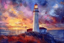LIGHTHOUSE SUNSET SEASCAPE