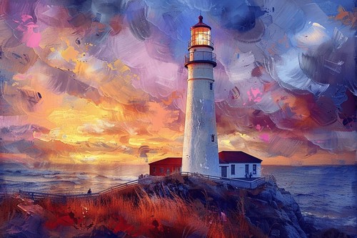 Lighthouse sunset seascape - sunset,