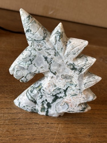 Moss agate unicorn carving - moss,