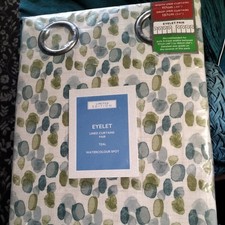 Dunelm Curtains Teal Watercolour Spot Size 46"W X 54”D Pair Of Curtains