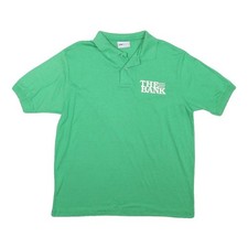 HANES Mens Green Short Sleeve Plain Cotton Blend Polo Shirt L The Bank Logo