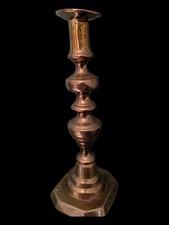 Vintage Solid Brass Candlestick Holder  Hexagonal Base Georgian Style 24cm Tall