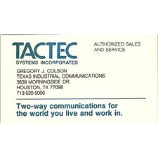 Tactec Systems Ins Gregory J Colson Houston TX Vintage Business Card SE3-B16