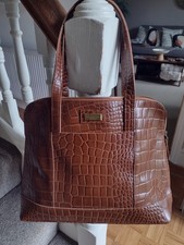 Assots London Large Eva Dark Tan Croc Real Leather Designer Unlined Tote Bag