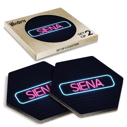 Hexagon mdf coaster neon - neon, sign