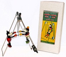 EX! DISNEY 1930s HAND-PAINTED MICKEY & MINNIE MOUSE ON METAL TRAPEZE +REPO BOX