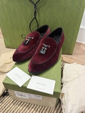 Gucci Men GG Logo Velvet Loafers Shoes Burgundy Eur 43 9UK New
