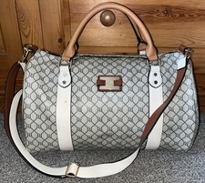 River Island Signature Print Beige Cream & Tan Large Over Night Weekend Bag