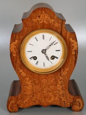 ANTIQUE FRENCH MANTEL CLOCK rosewood marquetry case DUVAL silk pendulum BELL STK
