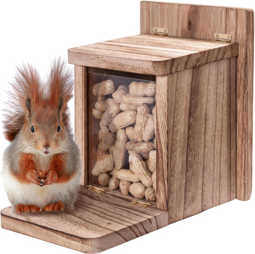 Wooden squirrel feeder box - feeder,