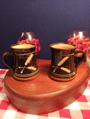Pair stoneware beer mugs - of,