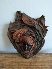 Vintage Leather Face Leather Mask Wall Art Brown Moulded Woman Prop Tribal Vgc