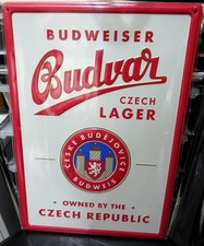 Original Budweiser: 'BUDVAR' Czech Lager: Tin Promo Sign: 29.5cm x 21cm: NEW: