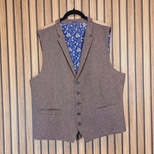 Skopes Tweed Waistcoat Brown Mens 3XL 48 Wool Blend