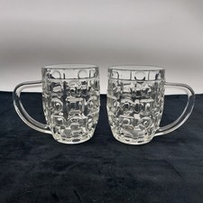 Pint Tankard Glass x2 Beer Mug Dimpled Circle & Square 450ml Italy Vintage