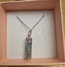 Angel Whisperer Silver Blue Agate Healing Stone Necklace ERN-HEAL-BA-M