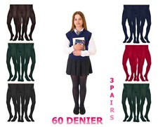 Girl's Back To School Opaque Tights 60 Denier BLACK RED GREEN 3 PACK  9-16 Years