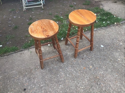 Pair low pine stools - 1,