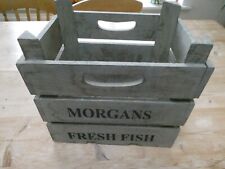 DECOR WOODEN CRATE VINTAGE STYLE MORGANS FRESH FISH LOGO 12" X 9" X 11" #S909