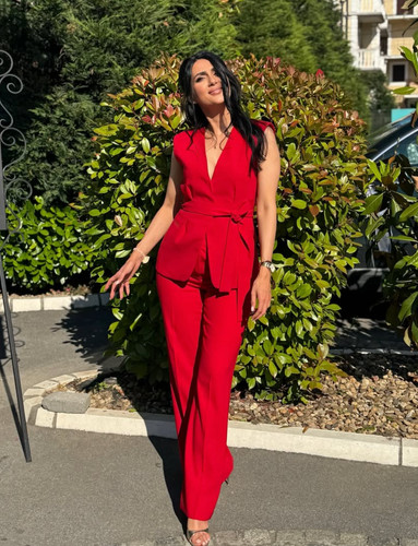 Zara red belted vest waistcoat - belted,