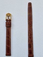 Rotary Leather Watch Strap Stitched Croc Grain 9mm Brown Gold Coloured Buckle