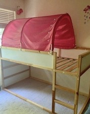 IKEA KURA Bunk Bed with pink tent, hooks, mattress and cool tunnel